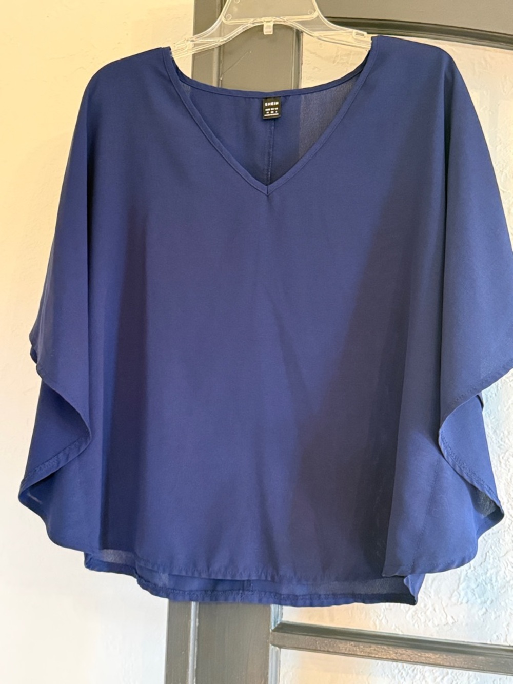 SHEIN Deep Navy V-Neck Flowing Blouse